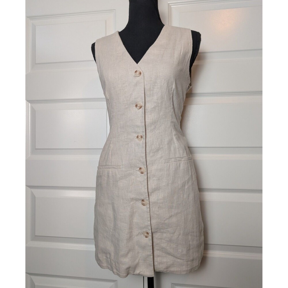 Abercrombie & Fitch Size S The Mara Dress Blazer Vest Mini Linen Blend Oatmeal - Picture 2 of 10